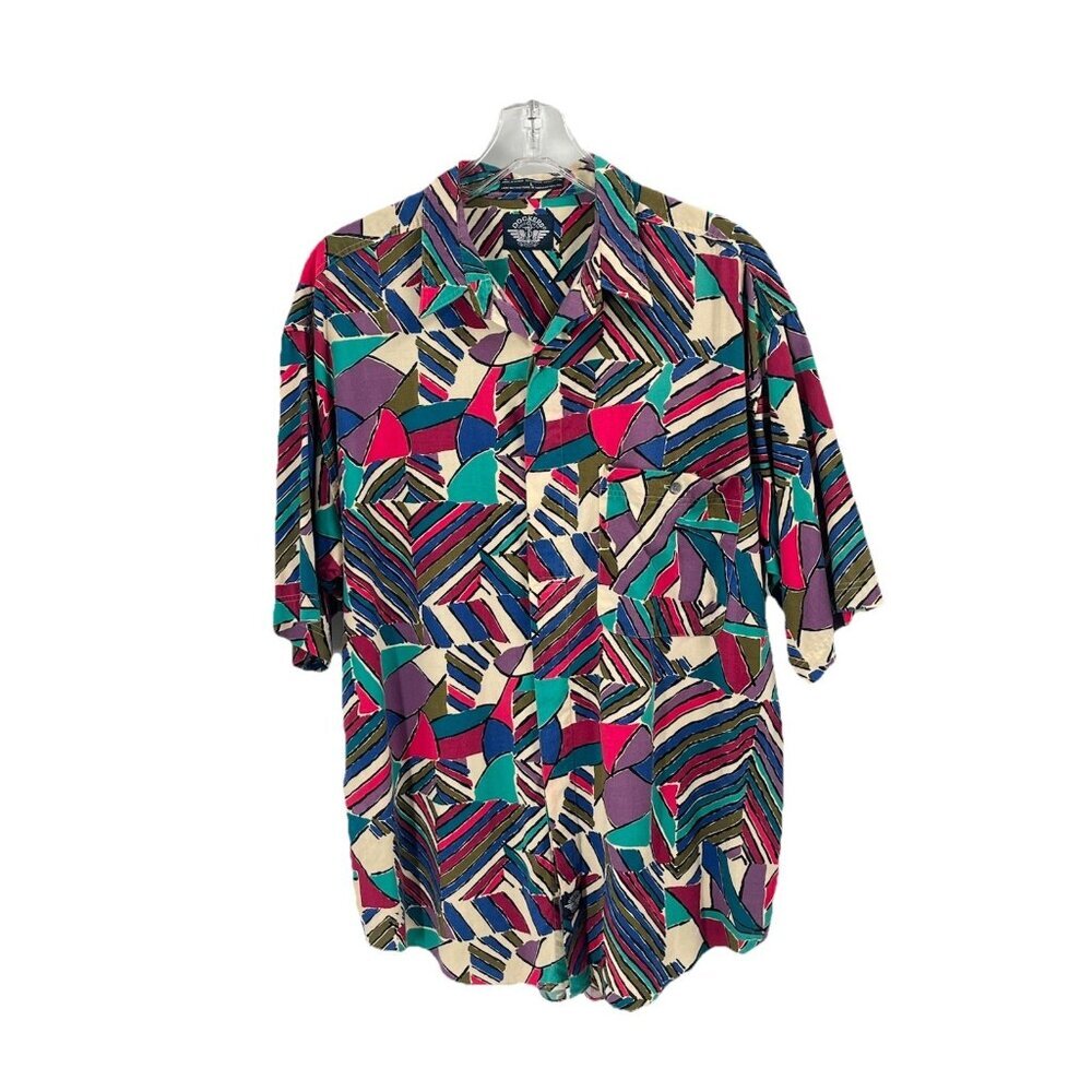 Dockers Multicolor Geometric Print Short Sleeve Button-Down Shirt